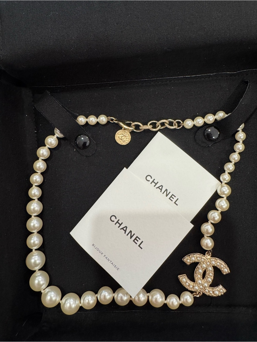 CHANEL pearl CC 100th anniversary light gold necklace